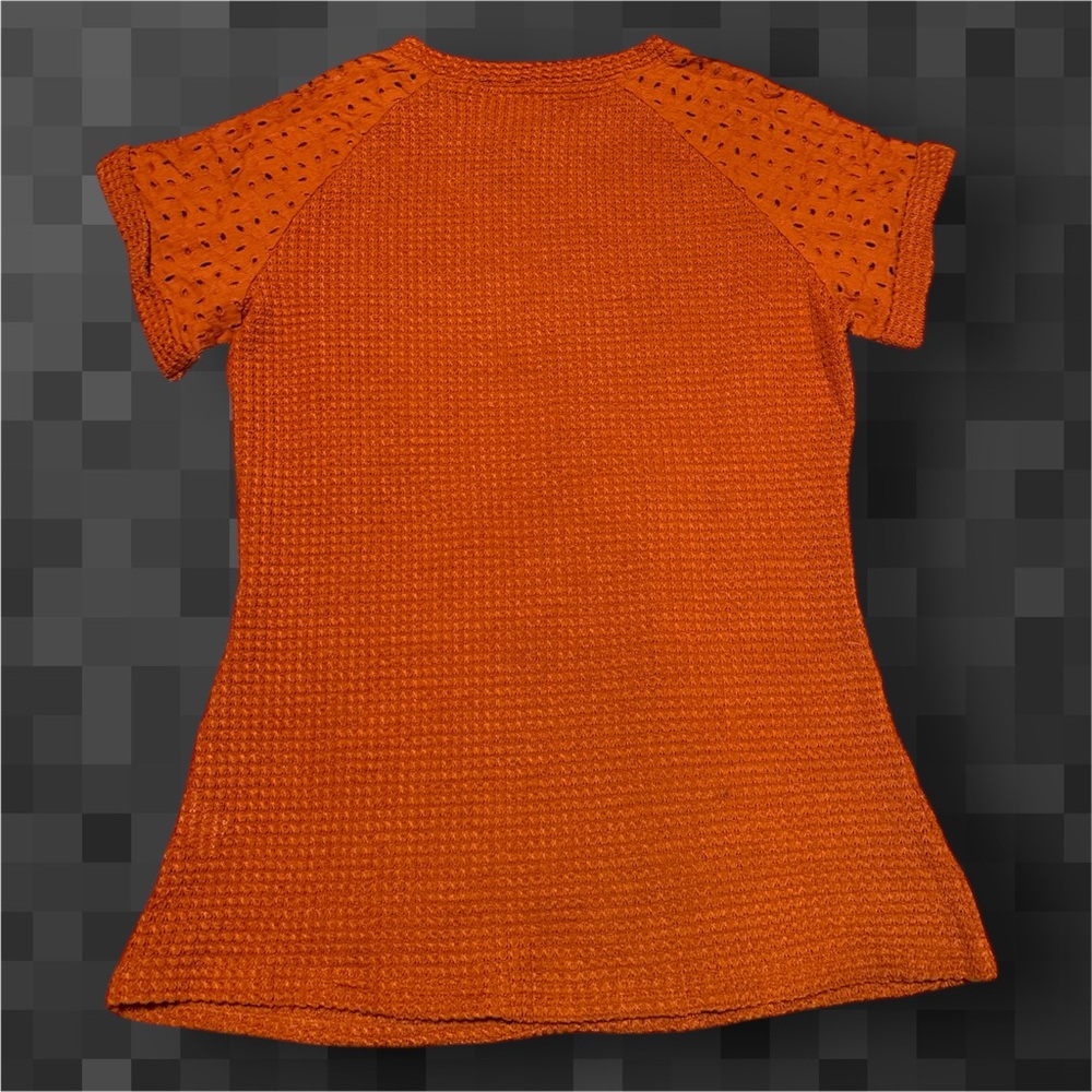 Orange Textured Waffle Knit Women's Top - Picture 2 of 6